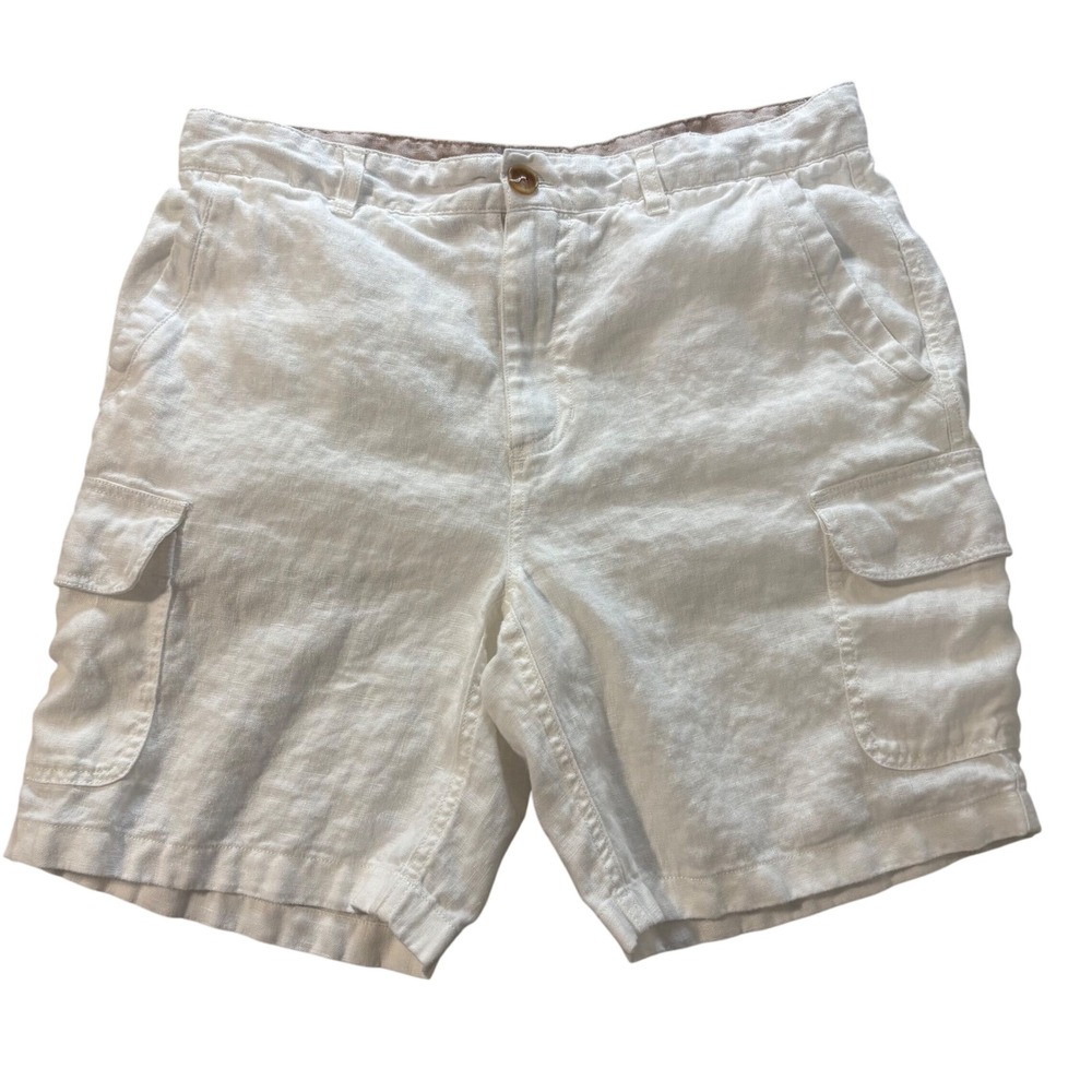 C&C California Mens White 100% Linen Cargo Shorts Size 34 Beach Casual Boho